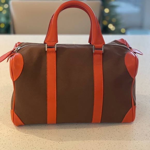 Barneys New York Brown and Orange Canvas bag with Leather trim - Picture 9 of 9